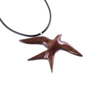 Swallow Necklace, Hand Carved Wooden Bird Pendant, 5th Anniversary Wood Jewelry Gift
