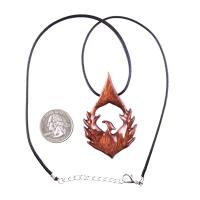 Hand Carved Wooden Phoenix Pendant Necklace, Fantasy Firebird Inspirational Wood Jewelry Gift