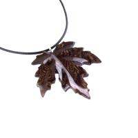 Hand Carved Maple Leaf Necklace, Wooden Leaf Pendant, Wood Jewelry Gift for Men Women