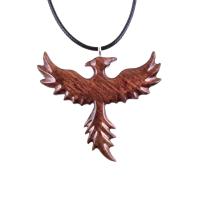 Hand Carved Rising Wooden Phoenix Pendant Necklace, Handmade Inspirational Wood Jewelry