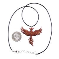 Hand Carved Rising Wooden Phoenix Pendant Necklace, Handmade Inspirational Wood Jewelry