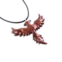 Hand Carved Rising Wooden Phoenix Pendant Necklace, Handmade Inspirational Wood Jewelry