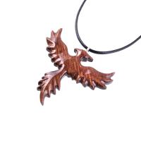 Hand Carved Rising Wooden Phoenix Pendant Necklace, Handmade Inspirational Wood Jewelry
