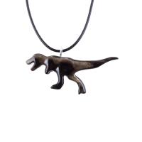 Hand Carved Dinosaur Necklace, T-Rex Wooden Pendant, Handmade Jurassic Reptile Wood Jewelry Gift