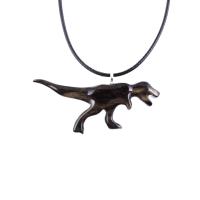 Hand Carved Dinosaur Necklace, T-Rex Wooden Pendant, Handmade Jurassic Reptile Wood Jewelry Gift