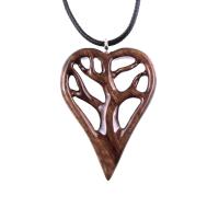 Hand-Carved Wooden Heart Pendant Necklace with Tree of Life – One-of-a-Kind 5th Anniversary Wood Gift for Her