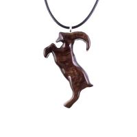 Mountain Goat Pendant, Hand Carved Wooden Goat Necklace, Capricorn Animal Wood Jewelry