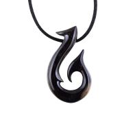 Wooden Fish Hook Pendant, Hand Carved Fishhook Necklace, Mens Wood Jewelry, Fisherman Gift