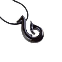 Wooden Fish Hook Pendant, Hand Carved Fishhook Necklace, Mens Wood Jewelry, Fisherman Gift