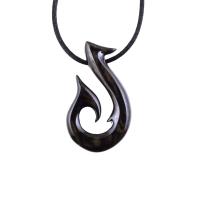 Wooden Fish Hook Pendant, Hand Carved Fishhook Necklace, Mens Wood Jewelry, Fisherman Gift