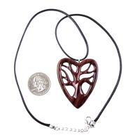 Hand Carved Wood Heart Necklace, Wooden Tree of Life Pendant, 5th Anniversary Jewelry