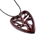 Hand Carved Wood Heart Necklace, Wooden Tree of Life Pendant, 5th Anniversary Jewelry
