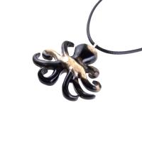 Wooden Octopus Pendant Necklace, Hand Carved Kraken Necklace, Men Women Nautical Wood Jewelry