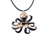 Wooden Octopus Pendant Necklace, Hand Carved Kraken Necklace, Men Women Nautical Wood Jewelry