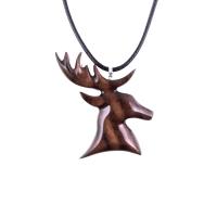 Stag Necklace, Hand Carved Wooden Deer Buck Pendant, Spirit Animal Totem Woodland Jewelry Gift