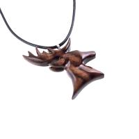 Stag Necklace, Hand Carved Wooden Deer Buck Pendant, Spirit Animal Totem Woodland Jewelry Gift