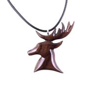 Stag Necklace, Hand Carved Wooden Deer Buck Pendant, Spirit Animal Totem Woodland Jewelry Gift
