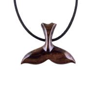 Hand Carved Wooden Whale Tail Pendant Necklace, Men's Nautical Wood Jewelry