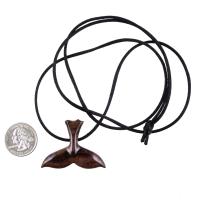 Hand Carved Wooden Whale Tail Pendant Necklace, Men's Nautical Wood Jewelry