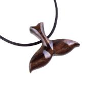 Hand Carved Wooden Whale Tail Pendant Necklace, Men's Nautical Wood Jewelry