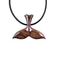 Hand Carved Wooden Whale Tail Pendant Necklace, Men's Nautical Wood Jewelry