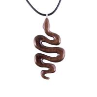 Hand Carved Snake Necklace, Wooden Snake Pendant, Serpent Wood Jewelry