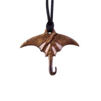 Hand Carved Manta Ray Necklace, Wooden Stingray Pendant, Nautical Mens Wood Jewelry