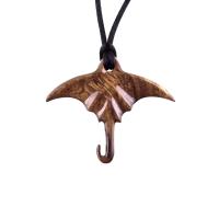 Hand Carved Manta Ray Necklace, Wooden Stingray Pendant, Nautical Mens Wood Jewelry