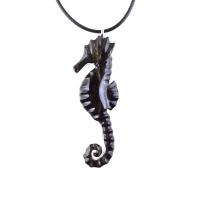 Hand Carved Wooden Seahorse Pendant Necklace for Men Women, Sea Animal Wood Jewelry Gift