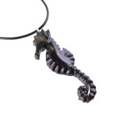 Hand Carved Wooden Seahorse Pendant Necklace for Men Women, Sea Animal Wood Jewelry Gift