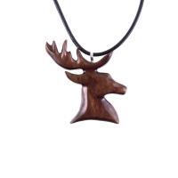 Hand Carved Wooden Stag Pendant Necklace, Deer Head Spirit Animal Totem, Mens Wood Jewelry