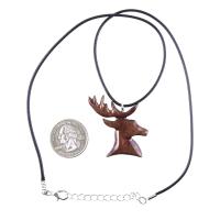 Hand Carved Wooden Stag Pendant Necklace, Deer Head Spirit Animal Totem, Mens Wood Jewelry