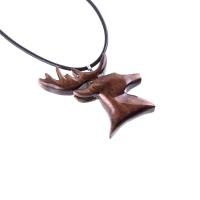 Hand Carved Wooden Stag Pendant Necklace, Deer Head Spirit Animal Totem, Mens Wood Jewelry