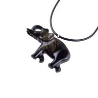 Hand Carved Wood Elephant Pendant Necklace, Spiritual Wooden Jewelry