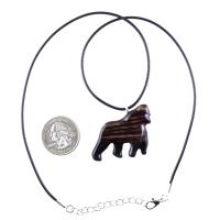 Gorilla Necklace, Hand Carved Wooden Gorilla Pendant, Mens Jewelry in Black with Brown Streaks