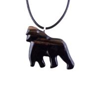 Gorilla Necklace, Hand Carved Wooden Gorilla Pendant, Mens Jewelry in Black with Brown Streaks