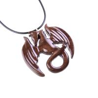 Dragon Pendant, Hand Carved Wooden Dragon Necklace, Handmade Wood Jewelry Gift for Men Women