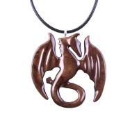 Dragon Pendant, Hand Carved Wooden Dragon Necklace, Handmade Wood Jewelry Gift for Men Women
