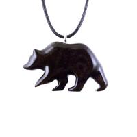 Bear Necklace, Wooden Grizzly Bear Pendant for Men Women, Hand Carved Totem Animal Jewelry