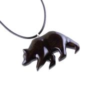 Bear Necklace, Wooden Grizzly Bear Pendant for Men Women, Hand Carved Totem Animal Jewelry