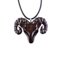 Hand Carved Wooden Ram Pendant, Ram Head Necklace, Handmade Aries Wood Jewelry Gift