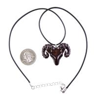 Hand Carved Wooden Ram Pendant, Ram Head Necklace, Handmade Aries Wood Jewelry Gift