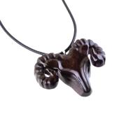 Hand Carved Wooden Ram Pendant, Ram Head Necklace, Handmade Aries Wood Jewelry Gift