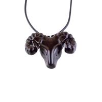 Hand Carved Wooden Ram Pendant, Ram Head Necklace, Handmade Aries Wood Jewelry Gift