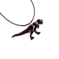 Hand-Carved Wooden Dinosaur Necklace, Wood T-Rex Pendant, Dino Jurassic Reptile Jewelry Gift