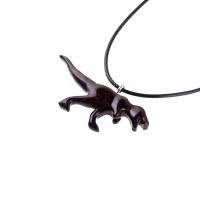 Hand-Carved Wooden Dinosaur Necklace, Wood T-Rex Pendant, Dino Jurassic Reptile Jewelry Gift
