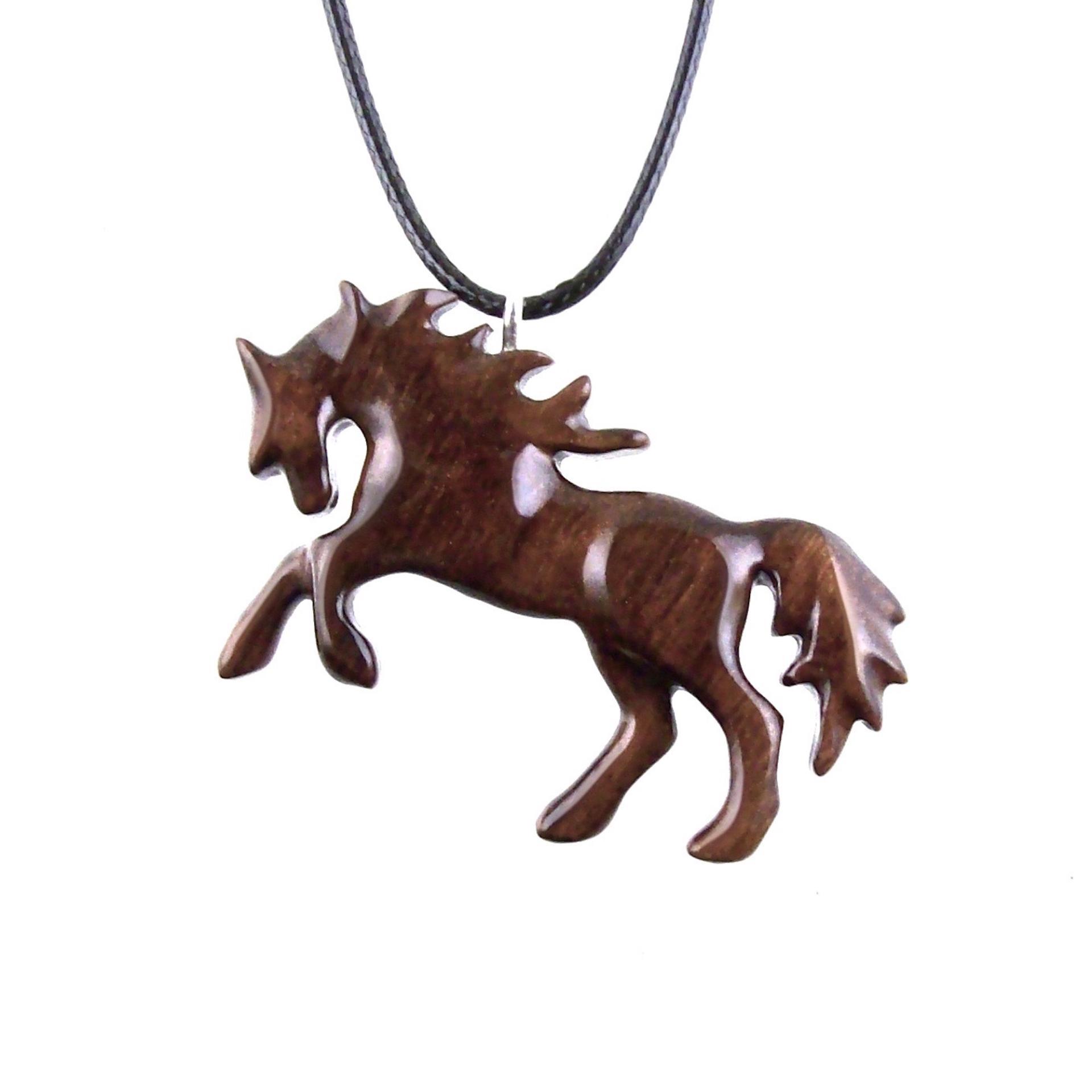 Hand Carved Horse Necklace, Wooden Horse Pendant, Wood Animal Equine Jewelry for Men Women