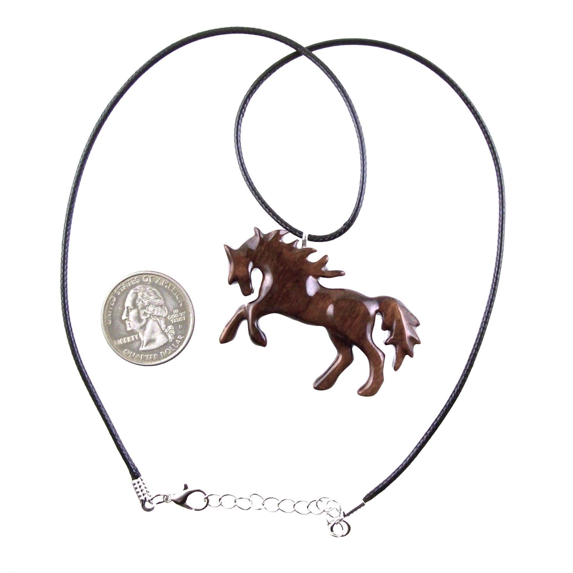 Hand Carved Horse Necklace, Wooden Horse Pendant, Wood Animal Equine Jewelry for Men Women