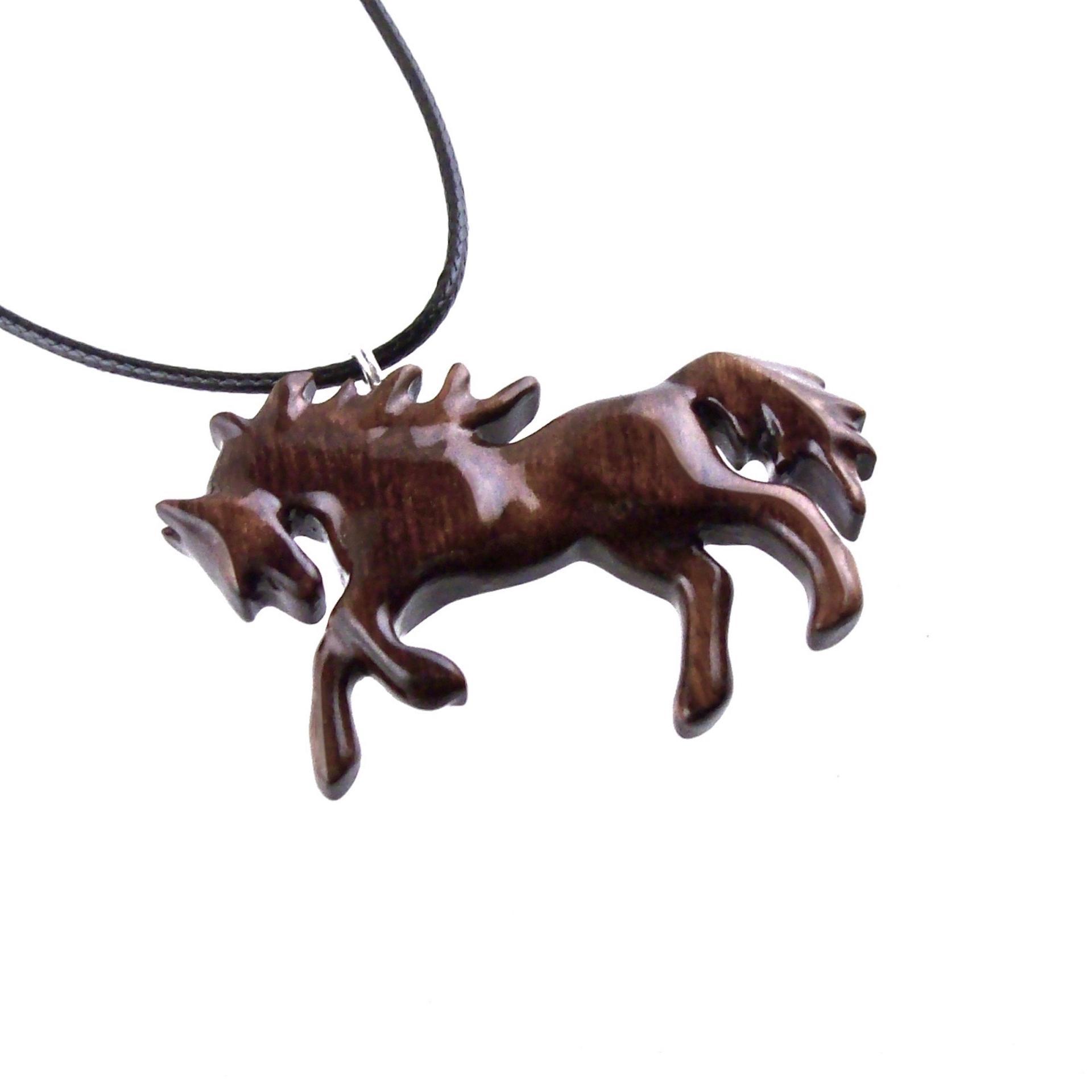 Hand Carved Horse Necklace, Wooden Horse Pendant, Wood Animal Equine Jewelry for Men Women