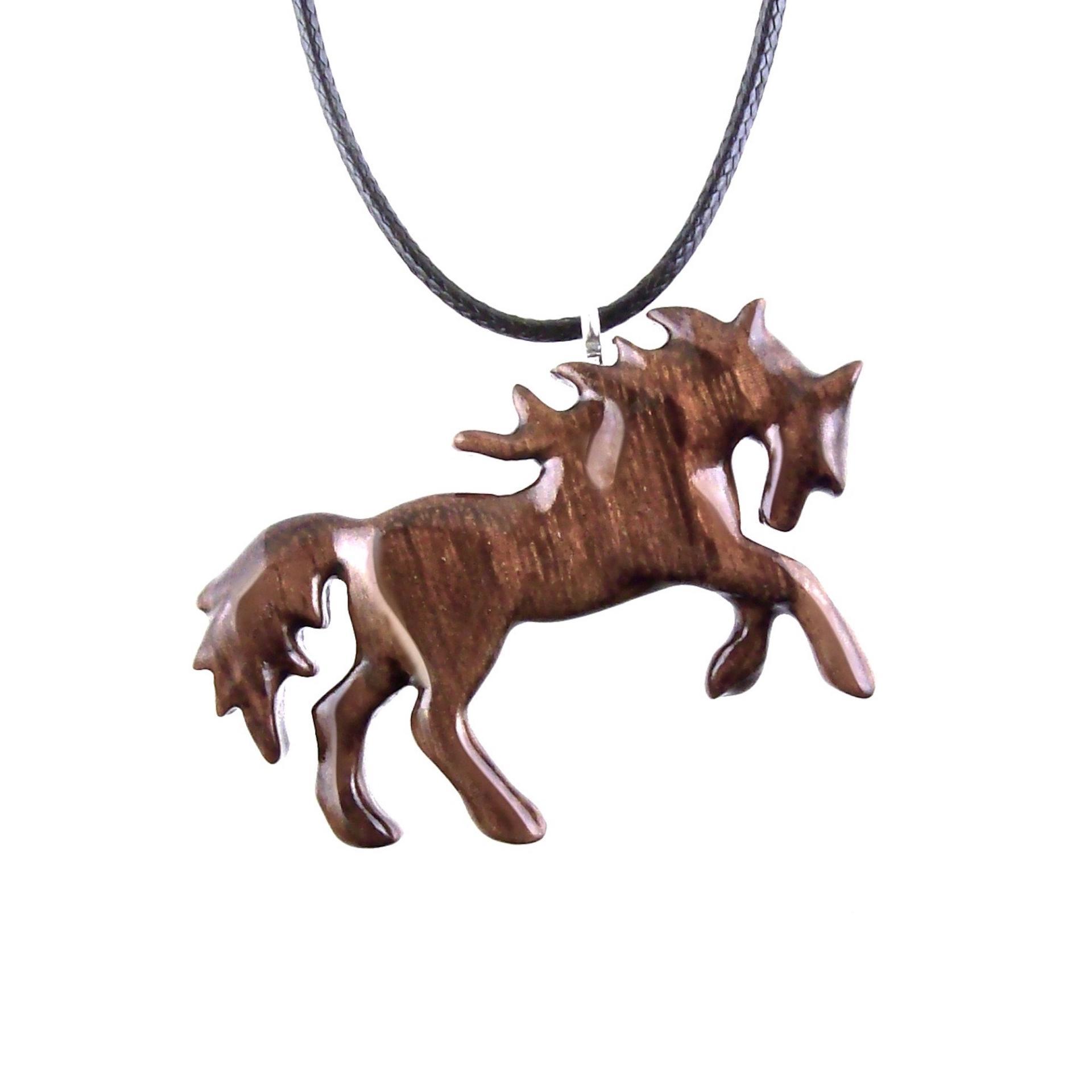 Hand Carved Horse Necklace, Wooden Horse Pendant, Wood Animal Equine Jewelry for Men Women